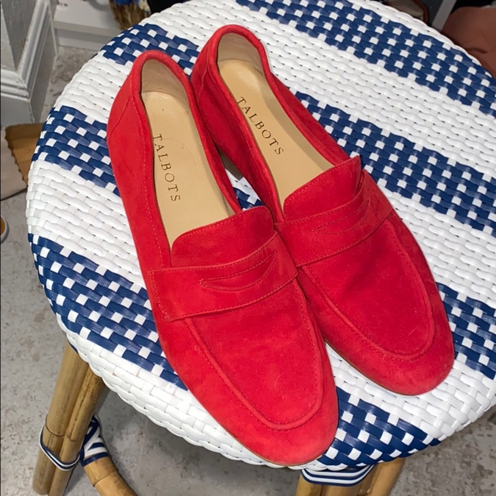 Talbots red suede penny loafers